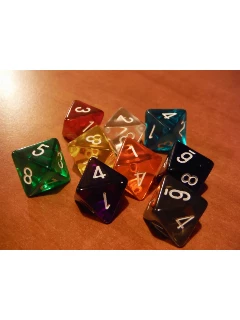 Dobókocka - 8 oldalú átlátszó, vegyes szín - Translucent Polyhedral d8 Dice