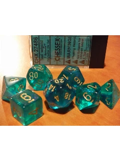 Dobókocka - Többoldalú, 7db-os Szett Plexi Dobozban - Borealis Polyhedral 7-die Sets Teal/Gold