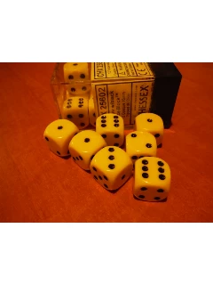 Dobókocka - 6 Oldalú 16mm-es, 12db-os Szett Plexi Dobozban - Opaque 16mm D6 With Pips Dice Blocks - Yellow/Black