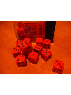 Dobókocka - 6 Oldalú 12mm-es, 36db-os Szett Plexi Dobozban - Opaque 12mm D6 With Pips Dice Blocks - Red/Black