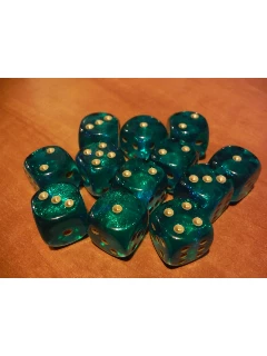Dobókocka - 6 Oldalú 16mm-es - New Borealis 16mm D6 - Borealis #2 Teal/Gold