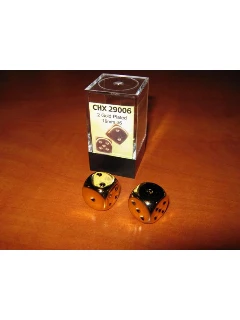 Dobókocka - 6 Oldalú 16mm-es, Arany Bevonatú 2db-os Szett Plexi Dobozban - Gold Metallic 16mm D6 Pair