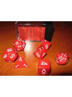 Dobókocka - Többoldalú, 7db-os szett plexi dobozban - Opaque Polyhedral 7-Die Sets - Red/white