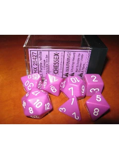 Dobókocka - Többoldalú, 7db-os Szett Plexi Dobozban - Opaque Polyhedral 7-die Sets - Lt. Purple/White