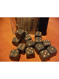 Dobókocka - 6 Oldalú 12mm-es, 36db-os Szett Plexi Dobozban - Opaque 12mm D6 With Pips Dice Blocks - Dark Grey W/Cooper