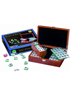 Mahjong Készlet - Mdf Dobozban Számozott, Zöld Hátú, Műanyag Kövekkel - A Kövek Mérete: 28x20x13mm
