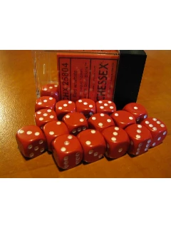 Dobókocka - 6 Oldalú 12mm-es, 36db-os Szett Plexi Dobozban - Opaque 12mm D6 With Pips Dice Blocks - Red/White