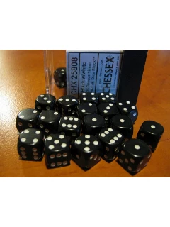Dobókocka - 6 oldalú 12mm-es, 36db-os szett plexi dobozban - Opaque 12mm d6 with pips Dice Blocks - Black/white