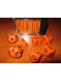 Dobókocka - Többoldalú, 7db-os szett plexi dobozban - Opaque Polyhedral 7-Die Sets - Orange/black