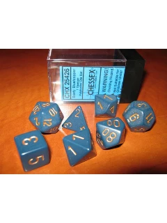 Dobókocka - Többoldalú, 7db-os szett plexi dobozban - Opaque Polyhedral 7-Die Sets - Dusty Blue/gold