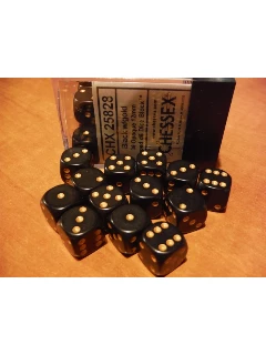 Dobókocka - 6 Oldalú 12mm-es, 36db-os Szett Plexi Dobozban - Opaque 12mm D6 With Pips Dice Blocks - Black/Gold