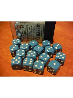 Dobókocka - 6 Oldalú 12mm-es, 36db-os Szett Plexi Dobozban - Opaque 12mm D6 With Pips Dice Blocks - Ligth Blue/White
