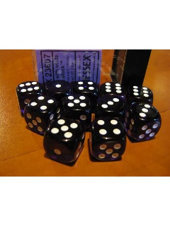 Dobókocka - 6 Oldalú 16mm-es Átlátszó, 12db-os Szett Plexi Dobozban - Translucent 16mm D6 With Pips Dice Blocks - Purple/White