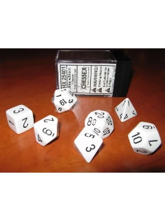 Dobókocka - Többoldalú, 7db-os szett plexi dobozban - Opaque Polyhedral 7-Die Sets - White/black