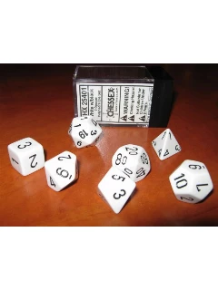 Dobókocka - Többoldalú, 7db-os Szett Plexi Dobozban - Opaque Polyhedral 7-die Sets - White/Black