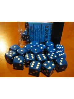 Dobókocka - 6 oldalú 12mm-es, 36db-os szett plexi dobozban - Opaque 12mm d6 with pips Dice Blocks - Blue/white