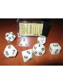 Dobókocka - Többoldalú, 7db-os szett plexi dobozban - Opaque Polyhedral 7-Die Sets - Ivory/black