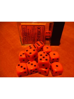 Dobókocka - 6 Oldalú 12mm-es, 36db-os Szett Plexi Dobozban - Opaque 12mm D6 With Pips Dice Blocks - Orange/Black