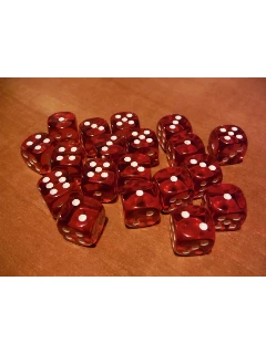Dobókocka - 6 Oldalú 12mm-es - Translucent 12mm D6 With Pips - Red/White