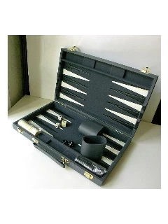 Backgammon - szürke műbőr koffer (38cm)