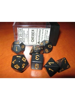Dobókocka - Többoldalú, 7db-os Szett Plexi Dobozban - Opaque Polyhedral 7-die Sets - Black/Gold