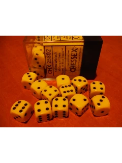 Dobókocka - 6 Oldalú 12mm-es, 36db-os Szett Plexi Dobozban - Opaque 12mm D6 With Pips Dice Blocks - Yellow/Black
