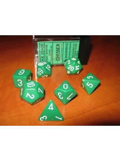 Dobókocka - Többoldalú, 7db-os szett plexi dobozban - Opaque Polyhedral 7-Die Sets - Green/white