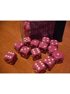 Dobókocka - 6 Oldalú 12mm-es, 36db-os Szett Plexi Dobozban - Opaque 12mm D6 With Pips Dice Blocks - Ligth Purple/White