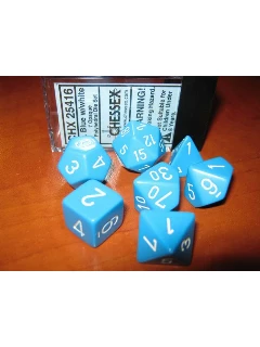 Dobókocka - Többoldalú, 7db-os szett plexi dobozban - Opaque Polyhedral 7-Die Sets - Lt. Blue/white