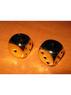 Dobókocka - 6 Oldalú 16mm-es, Arany Bevonatú 2db-os Szett Plexi Dobozban - Gold Metallic 16mm D6 Pair