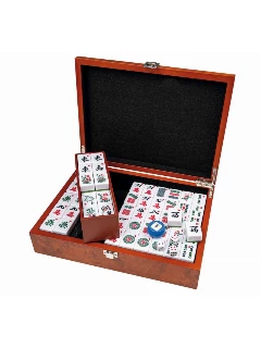 Mahjong Készlet - Mdf Dobozban Számozott, Zöld Hátú, Műanyag Kövekkel - A Kövek Mérete: 28x20x13mm