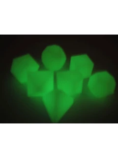 Dobókocka - Többoldalú átlátszó precíziós, 7db-os szett plexi dobozban - Polyhedral Precision Edge 7-Die Set - Green Glow in the dark