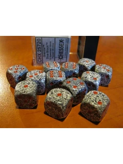 Dobókocka - 6 oldalú 16mm-es pöttyös, 12db-os szett plexi dobozban - Speckled 16mm d6 with pips Dice Blocks - Granite