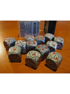 Dobókocka - 6 Oldalú 16mm-es Pöttyös, 12db-os Szett Plexi Dobozban - Speckled 16mm D6 With Pips Dice Blocks - Granite