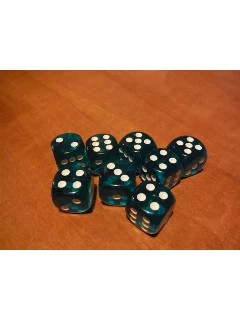 Dobókocka - 6 Oldalú 16mm-es Átlátszó - Translucent - Teal/White