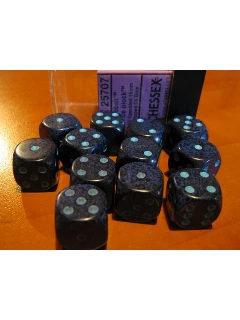 Dobókocka - 6 Oldalú 16mm-es Pöttyös, 12db-os Szett Plexi Dobozban - Speckled 16mm D6 With Pips Dice Blocks - Cobalt