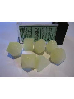 Dobókocka - Többoldalú Átlátszó Precíziós, 7db-os Szett Plexi Dobozban - Polyhedral Precision Edge 7-die Set - Green Glow In The Dark