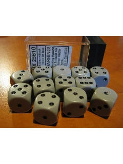 Dobókocka - 6 Oldalú 16mm-es, 12db-os Szett Plexi Dobozban - Opaque 16mm D6 With Pips Dice Blocks - Grey/Black