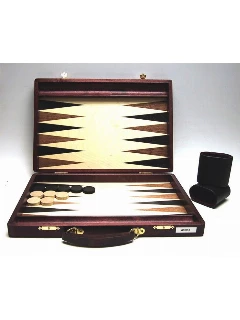 Backgammon - sötétbarna fa kivitelben, fogantyúval, intarziás (38x26cm)