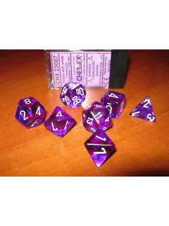 Dobókocka - Többoldalú átlátszó, 7db-os szett plexi dobozban - Translucent Polyhedral 7-Die Sets -Purple/white