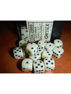 Dobókocka - 6 Oldalú 12mm-es, 36db-os Szett Plexi Dobozban - Opaque 12mm D6 With Pips Dice Blocks - Ivory/Black