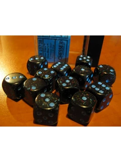 Dobókocka - 6 oldalú 16mm-es pöttyös, 12db-os szett plexi dobozban - Speckled 16mm d6 with pips Dice Blocks - Blue Stars