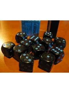 Dobókocka - 6 Oldalú 16mm-es Pöttyös, 12db-os Szett Plexi Dobozban - Speckled 16mm D6 With Pips Dice Blocks - Blue Stars