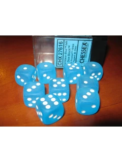 Dobókocka - 6 Oldalú 16mm-es, 12db-os Szett Plexi Dobozban - 16mm D6 Sets (Cont.)- Frosted - Caribbean Blue/Wh
