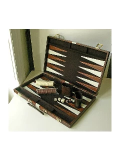 Backgammon - barna műbőr koffer (38cm)