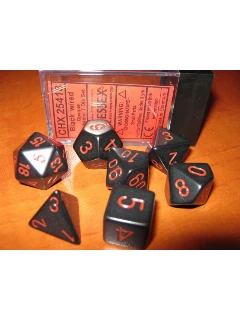 Dobókocka - Többoldalú, 7db-os szett plexi dobozban - Opaque Polyhedral 7-Die Sets - Black/red